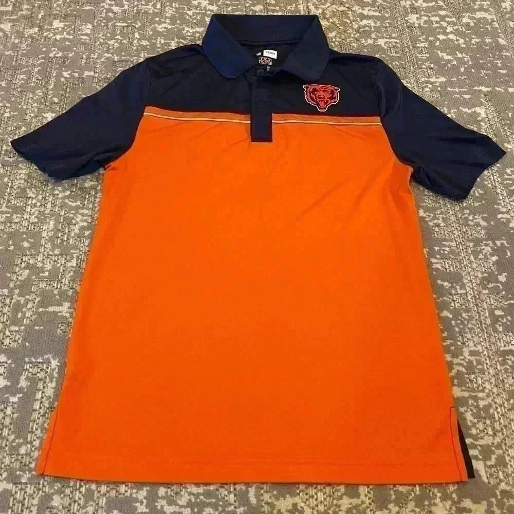 Chicago Bears Two Tone 3 Button Men's Polo Shirt size Small color Orange/Navy